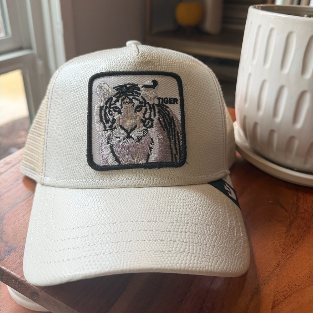 Goorin Bros Leather White Tiger Trucker Hat